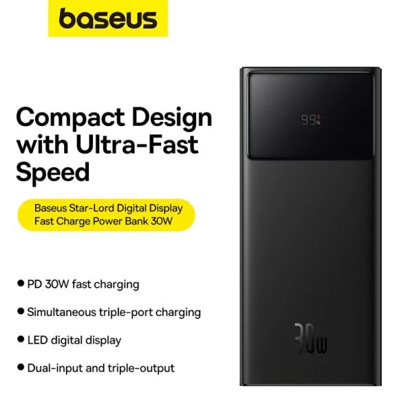 Powerbank Baseus 20000mAh 30W Black Avec Cable USB vers TYPE-C 3A/0.3M Noir-p10022904113-00