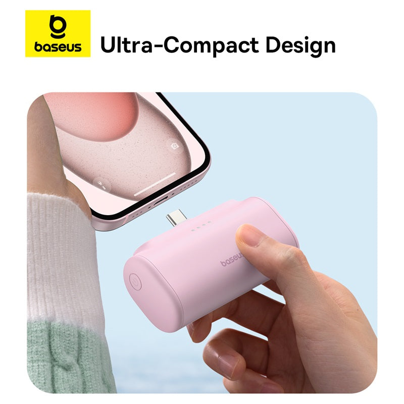 Baseus Compact Series 5000 mAh Fast Charging Power Bank 20 W PD Avec Connecteur Type-C intégré | Pocket Power Bank pour Voyage - pink- P10068306413-00