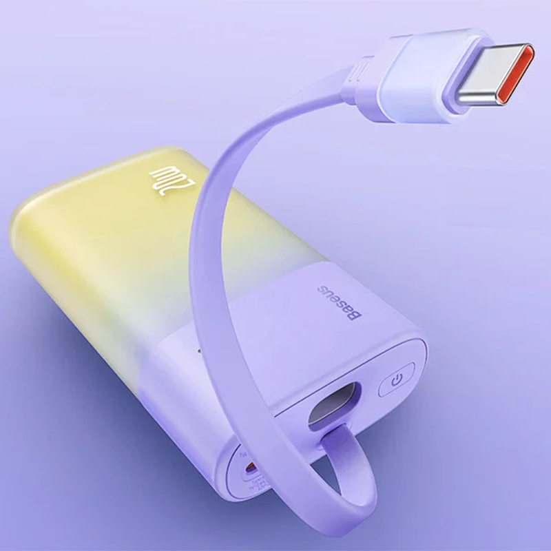 Baseus Power Bank Mini, chargeur portable 5200 mAh, câble USB-C intégré, chargement rapide PD 20 W, léger, port USB-C, mignon et pratique, compatible avec les appareils Galaxy, Sony et Google Type-C (VIOLET) - P10055601513-00