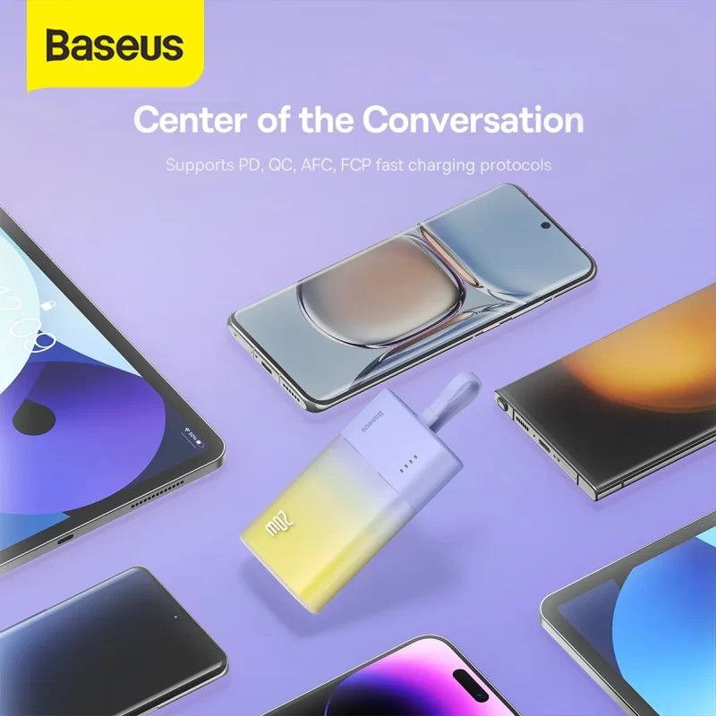 Baseus Power Bank Mini, chargeur portable 5200 mAh, câble USB-C intégré, chargement rapide PD 20 W, léger, port USB-C, mignon et pratique, compatible avec les appareils Galaxy, Sony et Google Type-C (VIOLET) - P10055601513-00
