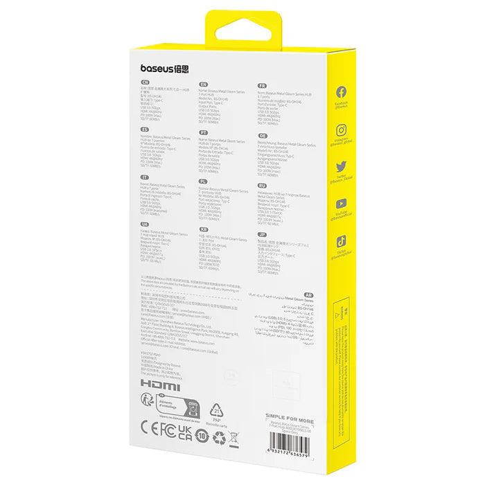 Baseus Gleam Hub 7-en-1 – Adaptateur USB-C Multifonction (Gris - B00030708811-00)