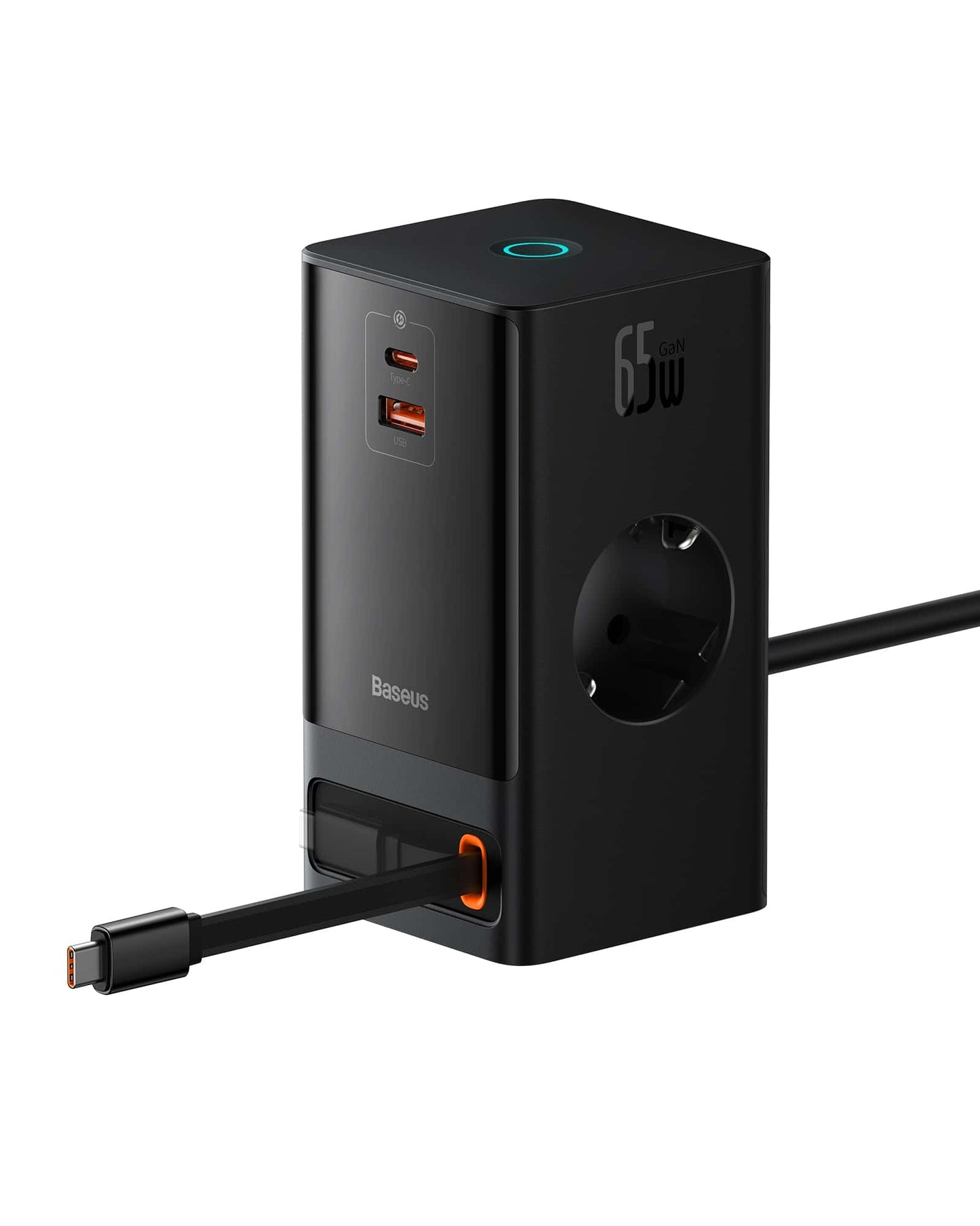 Chargeur Baseus 2AC+1U+1C+Retractable-C 65W with 1.5m EU Black-pslr000301