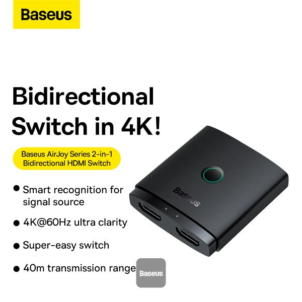 Baseus AirJoy Series 2-en-1 Commutateur HDMI bidirectionnel – Cluster Noir (B01331105111-00) :