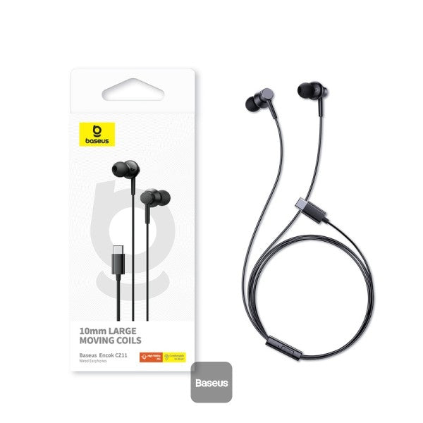 Baseus Encok CZ11 Type-C Wired Headphone, In-Ear Headset USB-C Earphone With Mic - Black-A00164300113-Z1