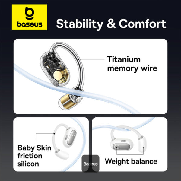 Baseus Eli Sport 1 – Écouteurs Open-Ear TWS pour le Sport (Blanc Stellar - A00064400221-00)