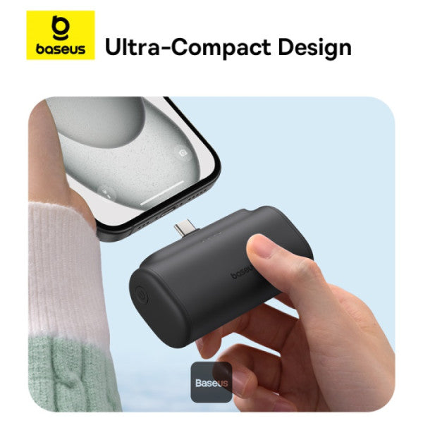 Baseus Compact Series 5000 mAh Fast Charging Power Bank 20 W PD Avec Connecteur Type-C intégré | Pocket Power Bank pour Voyage - Noir - P10068306113-00