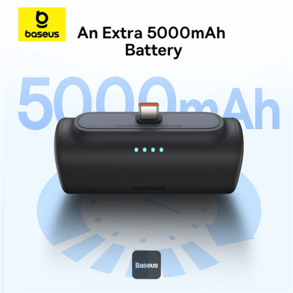 Baseus Compact Series 5000 mAh Fast Charging Power Bank 20 W PD Avec Connecteur Type-C intégré | Pocket Power Bank pour Voyage - Noir - P10068306113-00