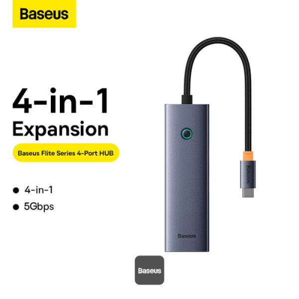Baseus Adaptateur Hub USB 4 en 1 / USB-C vers USB 3.0 Gris (B0005280A813-03)
