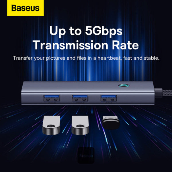 Baseus Adaptateur Hub USB 4 en 1 / USB-C vers USB 3.0 Gris (B0005280A813-03)