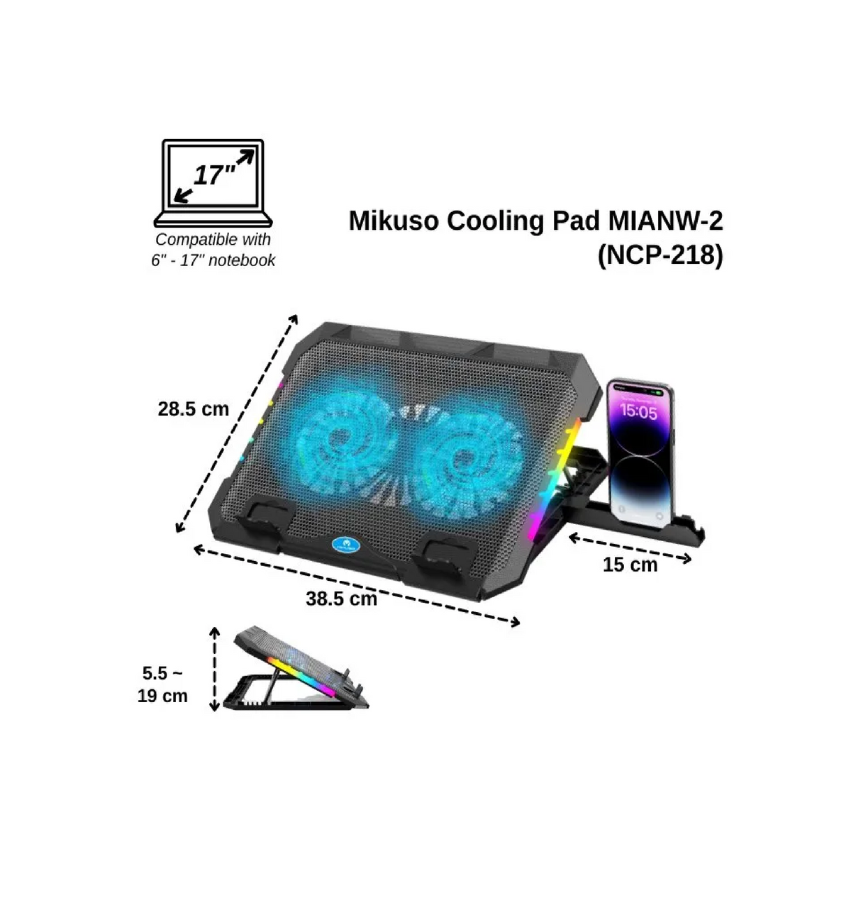MIKUSO NCP-218 RGB – Support de Refroidissement pour PC Portable 17