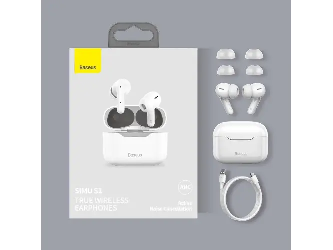 Baseus SIMU S1 ANC Wireless Bluetooth Earphones White- NGS1-02