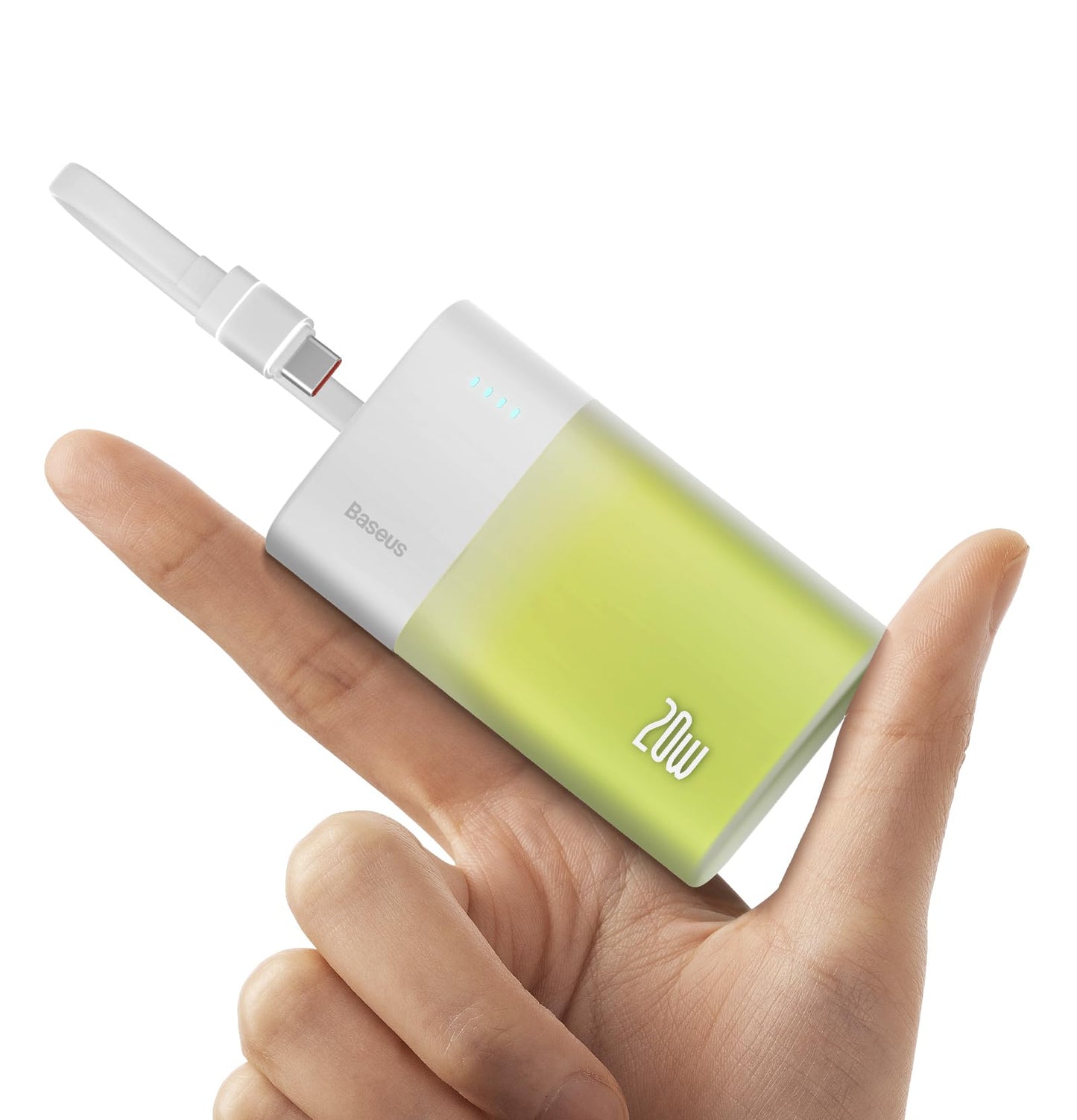 Baseus Power Bank Mini, chargeur portable 5200 mAh, câble USB-C intégré, chargement rapide PD 20 W, léger, port USB-C, mignon et pratique, compatible avec les appareils Galaxy, Sony et Google Type-C (vert)- P10055601613-01