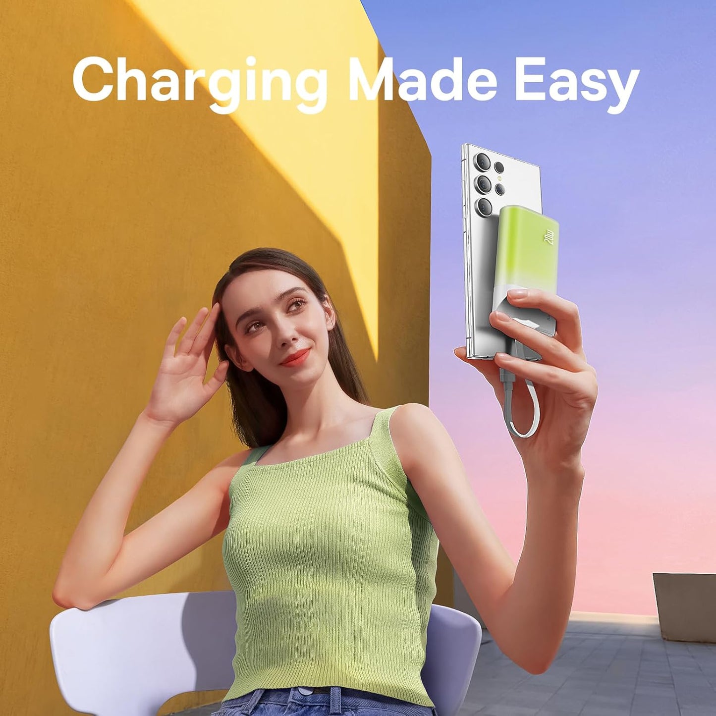 Baseus Power Bank Mini, chargeur portable 5200 mAh, câble USB-C intégré, chargement rapide PD 20 W, léger, port USB-C, mignon et pratique, compatible avec les appareils Galaxy, Sony et Google Type-C (vert)- P10055601613-01