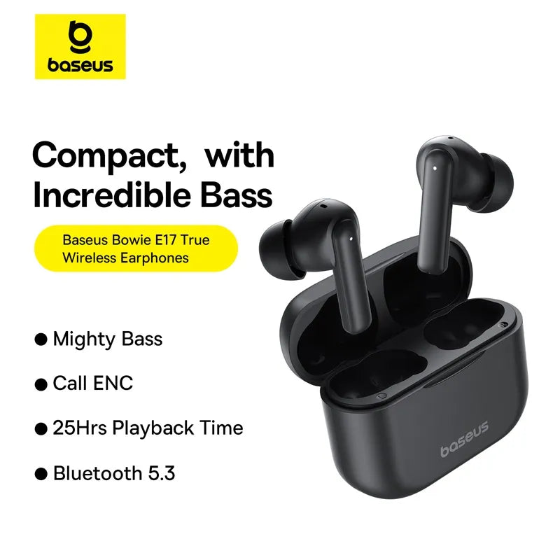 Baseus Bowie E17 – Écouteurs Sans Fil True Wireless avec Double Micro ENC & Punchy Bass (Noir - A00072200113-Z1)
