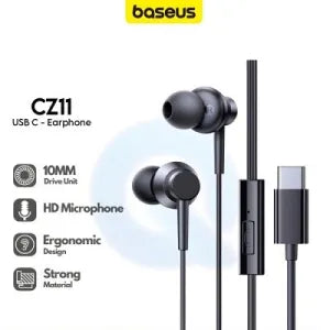 Baseus Encok CZ11 Type-C Wired Headphone, In-Ear Headset USB-C Earphone With Mic - Black-A00164300113-Z1