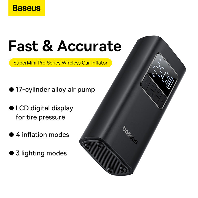 Baseus SuperMini Pro Series – Gonfleur de Voiture Sans Fil (Cluster Black - C11159300111-00)