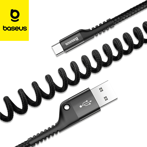 Baseus Fish Eye Spring Data Cable USB vers Lightning 2A 1m – Noir (CALSR-01)