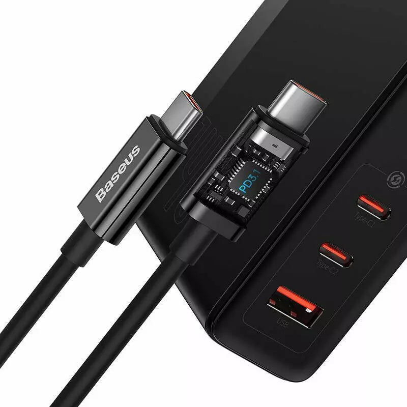 Baseus Chargeur 140W 2x Type-C/ 1XUSB EU Noir Avec Cable Type-C to Type-C 240WNoir-CCGP100201