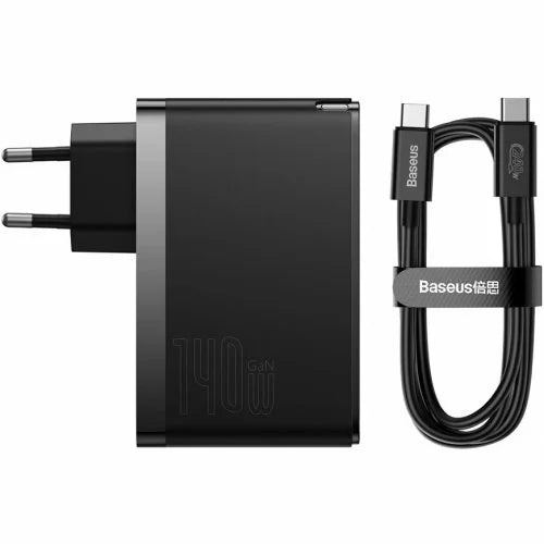 Baseus Chargeur 140W 2x Type-C/ 1XUSB EU Noir Avec Cable Type-C to Type-C 240WNoir-CCGP100201