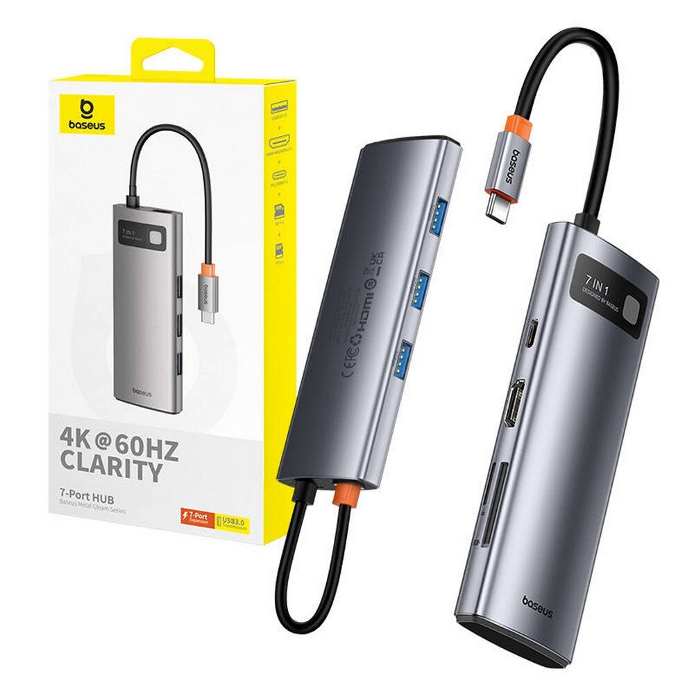 Baseus Gleam Hub 7-en-1 – Adaptateur USB-C Multifonction (Gris - B00030708811-00)