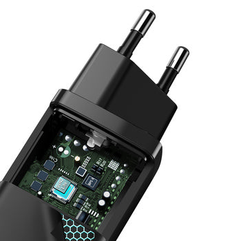 Baseus Chargeur USB + Type C – QC 3.0 PD 3.0 65W 3A -noir-CCGAN2L-B01