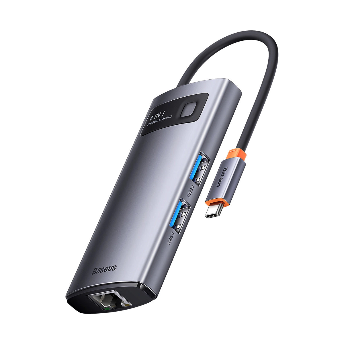 Baseus Adaptateur HUB 4-en-1 USB-C vers 3 × USB 3.0 + 1 × RJ45 – Gris (WKWG070113)
