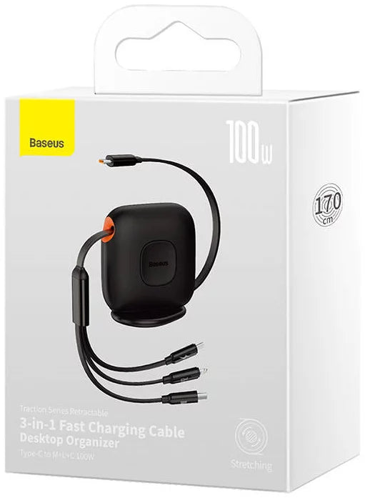 Cable Baseus 3-in-1 TYPE-C to USB-C / Lightning / Micro 100W 1.7m -Black-caqy000001