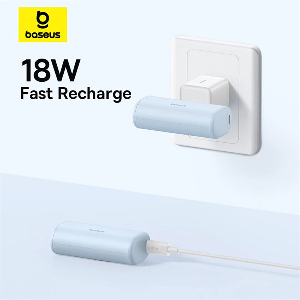 Baseus Compact Series 5000 mAh Fast Charging Power Bank 20 W PD Avec Connecteur Type-C intégré | Pocket Power Bank pour Voyage - beu-P10068306313-00