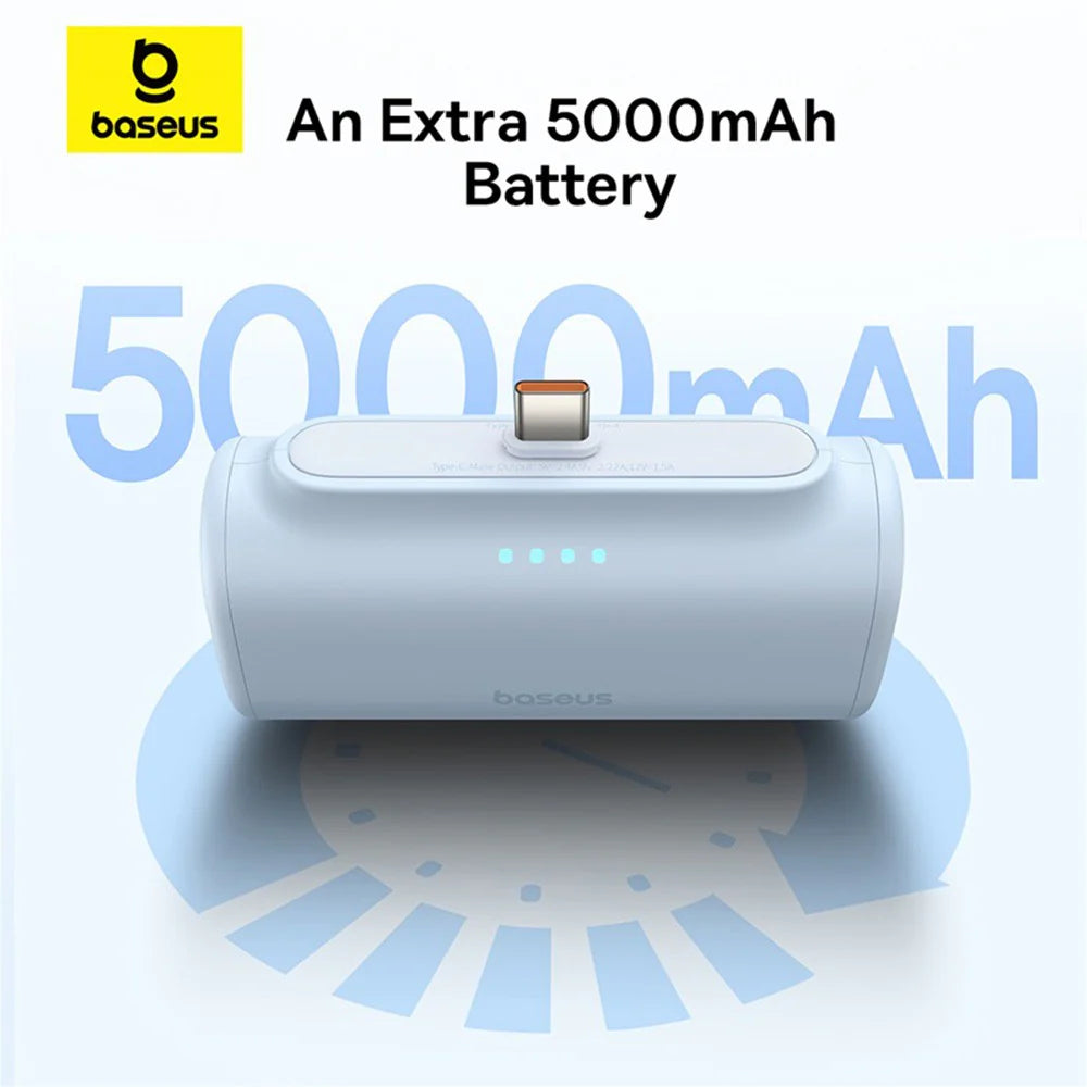Baseus Compact Series 5000 mAh Fast Charging Power Bank 20 W PD Avec Connecteur Type-C intégré | Pocket Power Bank pour Voyage - beu-P10068306313-00