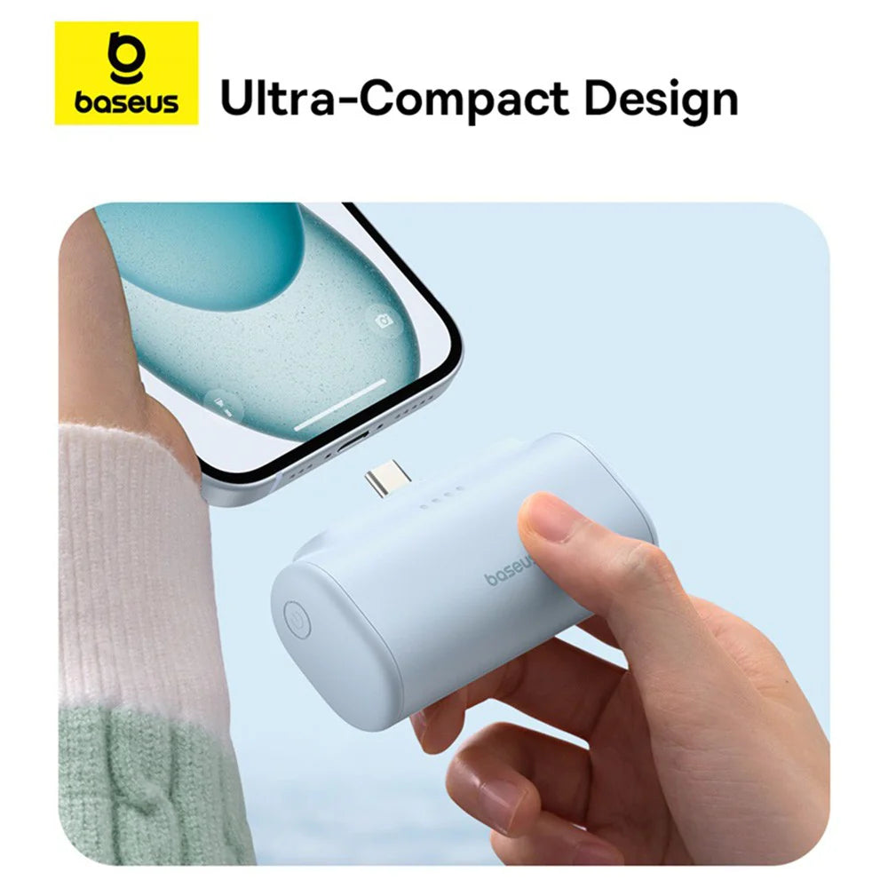 Baseus Compact Series 5000 mAh Fast Charging Power Bank 20 W PD Avec Connecteur Type-C intégré | Pocket Power Bank pour Voyage - beu-P10068306313-00