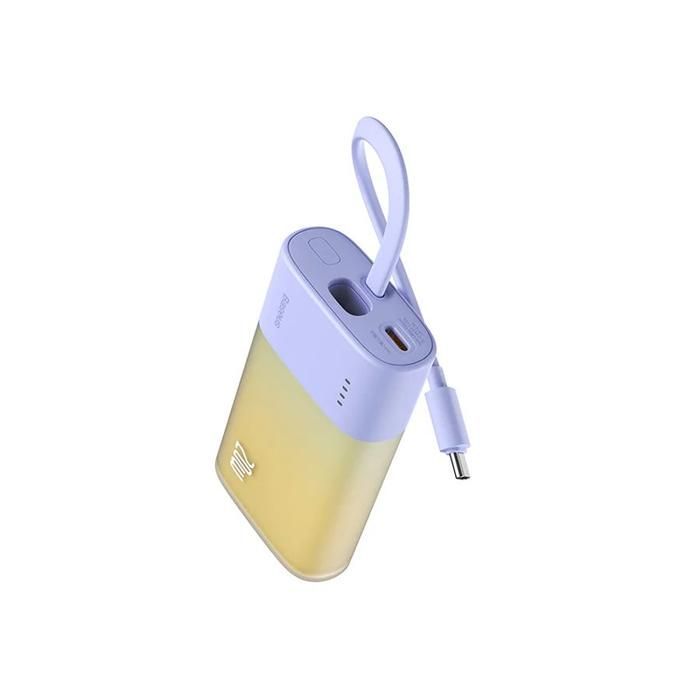 Baseus Power Bank Mini, chargeur portable 5200 mAh, câble USB-C intégré, chargement rapide PD 20 W, léger, port USB-C, mignon et pratique, compatible avec les appareils Galaxy, Sony et Google Type-C (VIOLET) - P10055601513-00