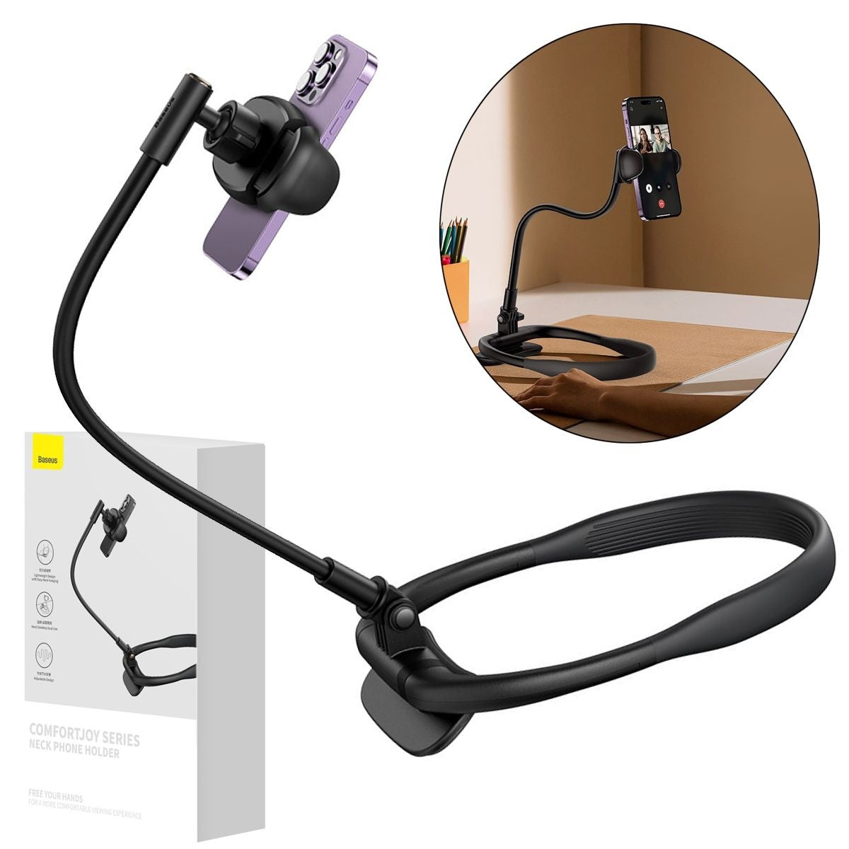 Baseus Support de Cou pour Téléphone Noir (LUGB000001)