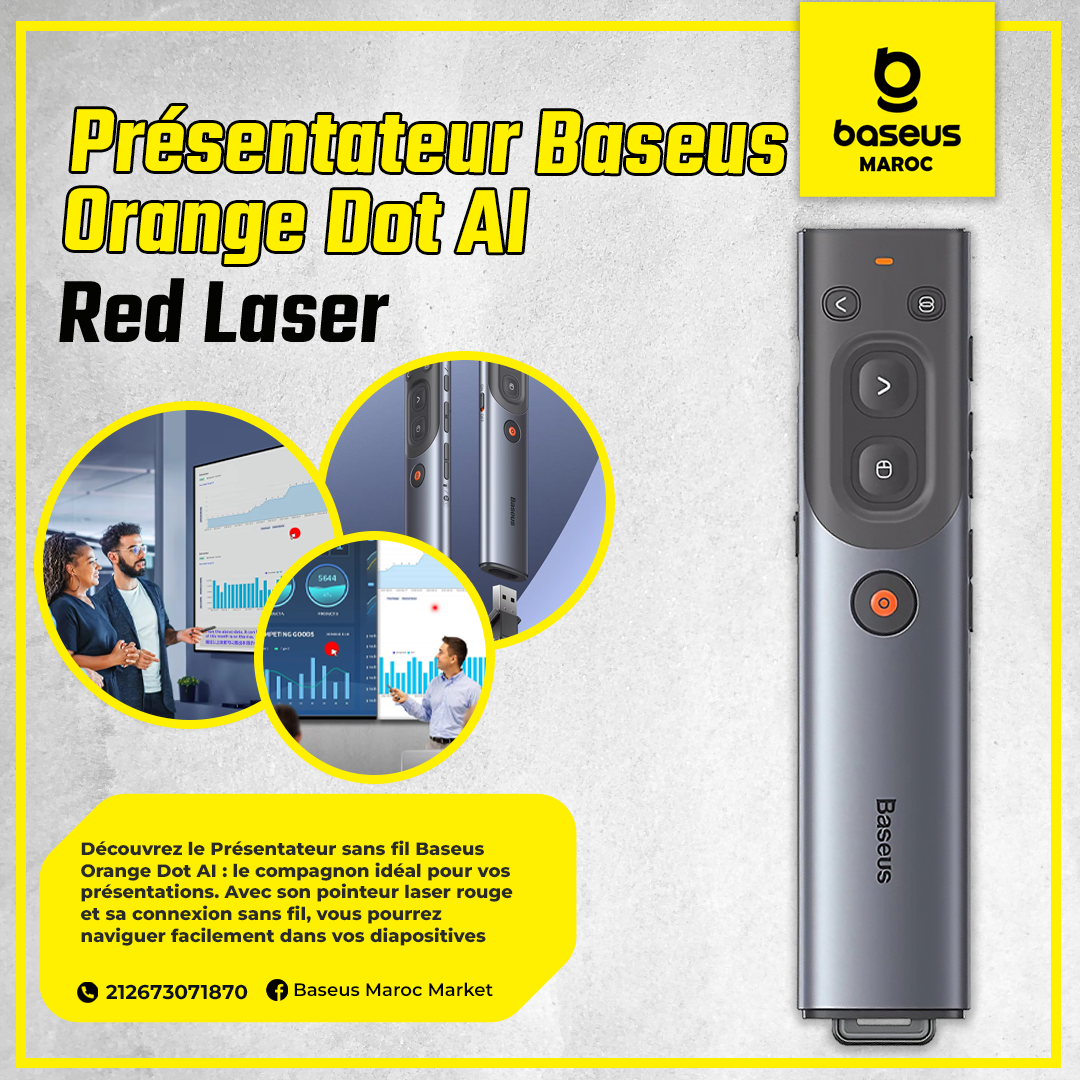 Pointeuse de Présentation multimédia BASEUS avec commande vocal sans fil version de chargement à lumière rouge – WKCD020013