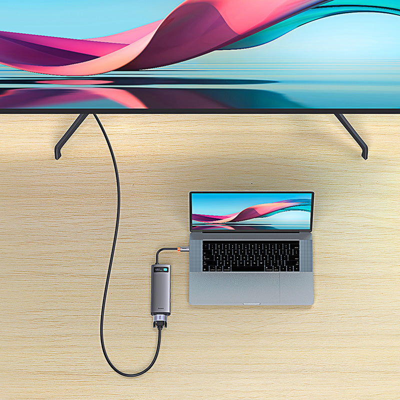 Baseus Adapteur 8-in-1 Type-C HUB / Type-C to HDMI*1 / VGA*1 /USB3.0*3 / Type C PD*1 / SD&TF*1 – gris-WKWG050013