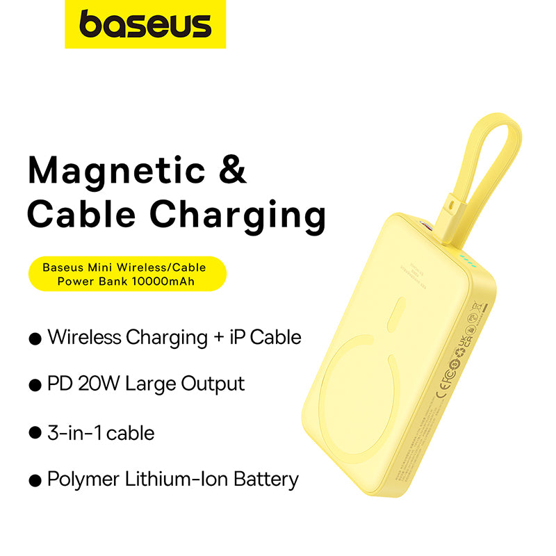 Baseus Magnetic Mini Wireless Fast Charge Power Bank iP Edition 10000mAh 20W – Jaune – P10022109Y23-00