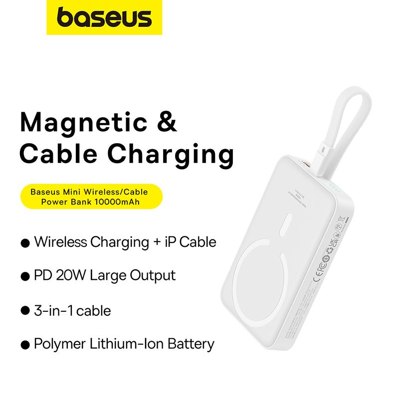 Baseus Magnetic Mini Wireless Fast Charge Power Bank iP Edition 10000mAh 20W – Blanc – P10022109223-00