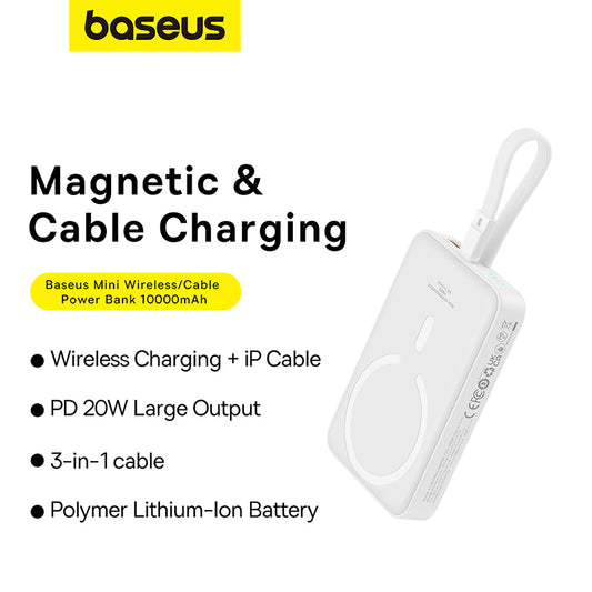 Baseus Magnetic Mini Wireless Fast Charge Power Bank iP Edition 10000mAh 20W – Blanc – P10022109223-00
