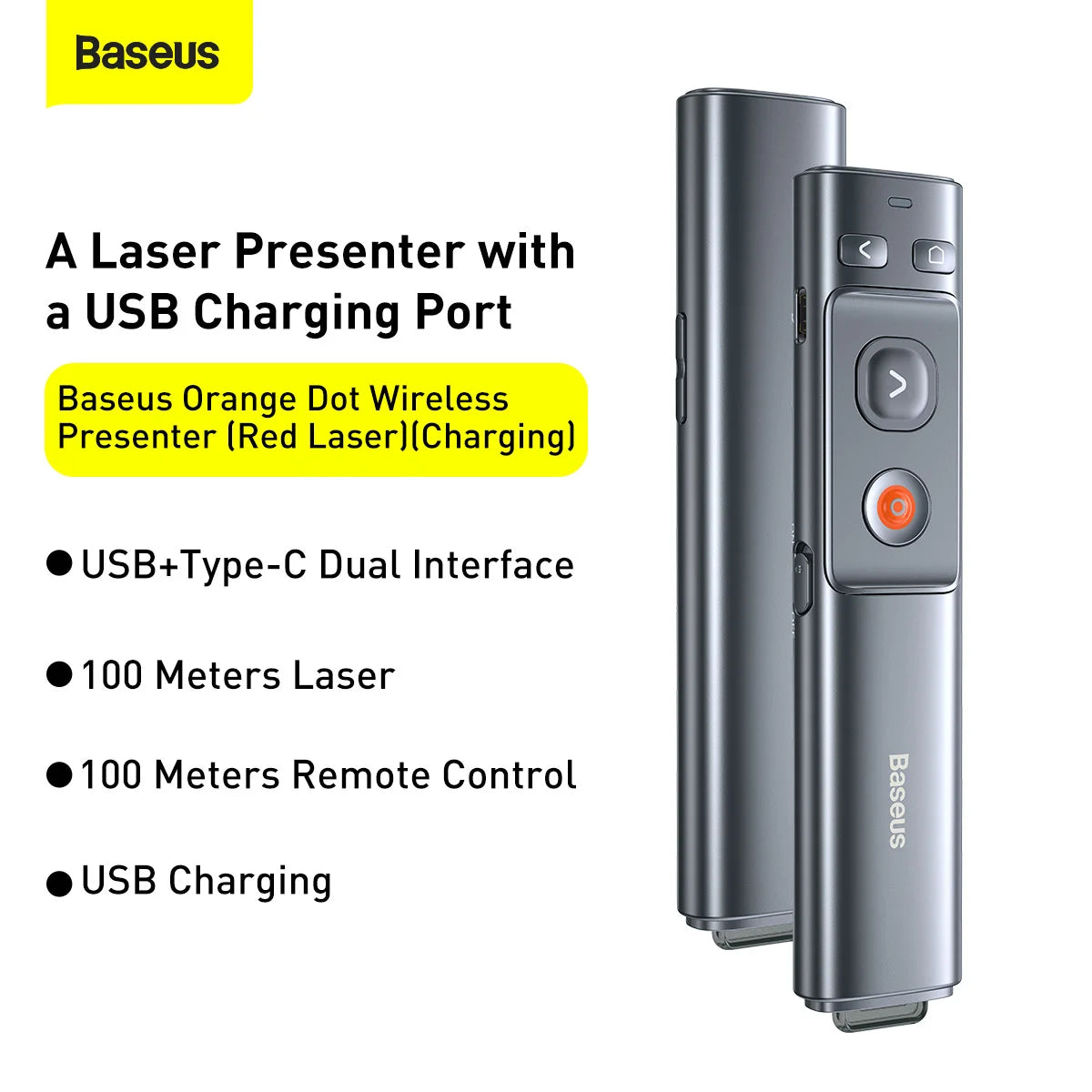 BASEUS ORANGE DOT WIRELESS PRESENTER-  Télécommande de Présentation Sans Fil - ACFYB-0G - GREY