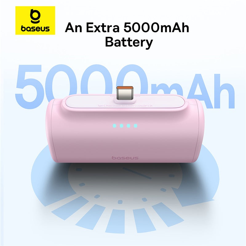Baseus Compact Series 5000 mAh Fast Charging Power Bank 20 W PD Avec Connecteur Type-C intégré | Pocket Power Bank pour Voyage - pink- P10068306413-00