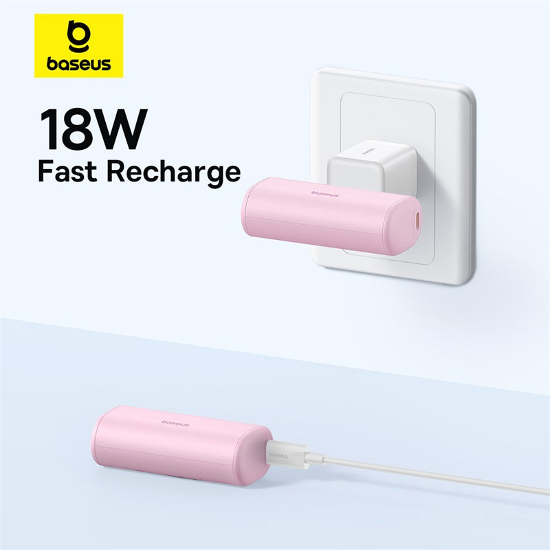 Baseus Compact Series 5000 mAh Fast Charging Power Bank 20 W PD Avec Connecteur Type-C intégré | Pocket Power Bank pour Voyage - pink- P10068306413-00