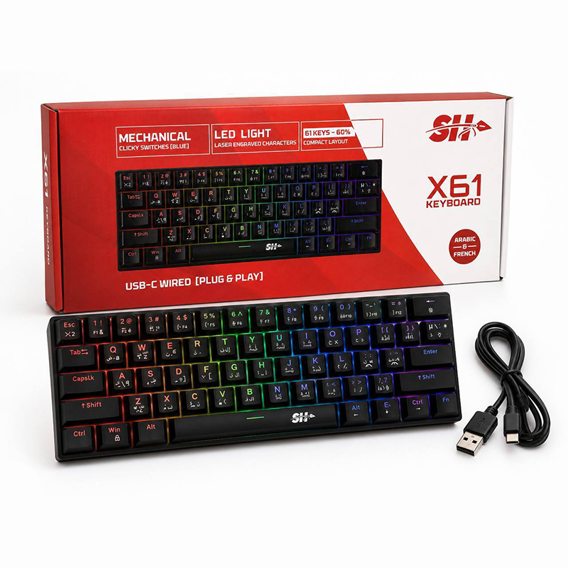 sh x61 Clavier Mécanique Filaire 61 Touches RGB