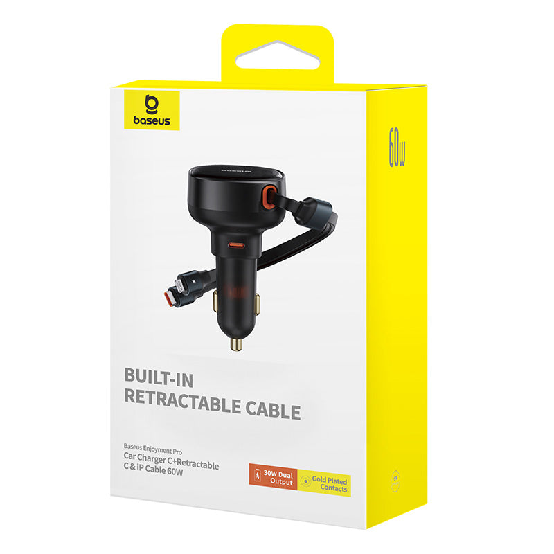 Baseus Enjoyment Pro Chargeur Voiture 55W avec Câbles iPhone Rétractables et Port USB‑C-C00057803111‑00