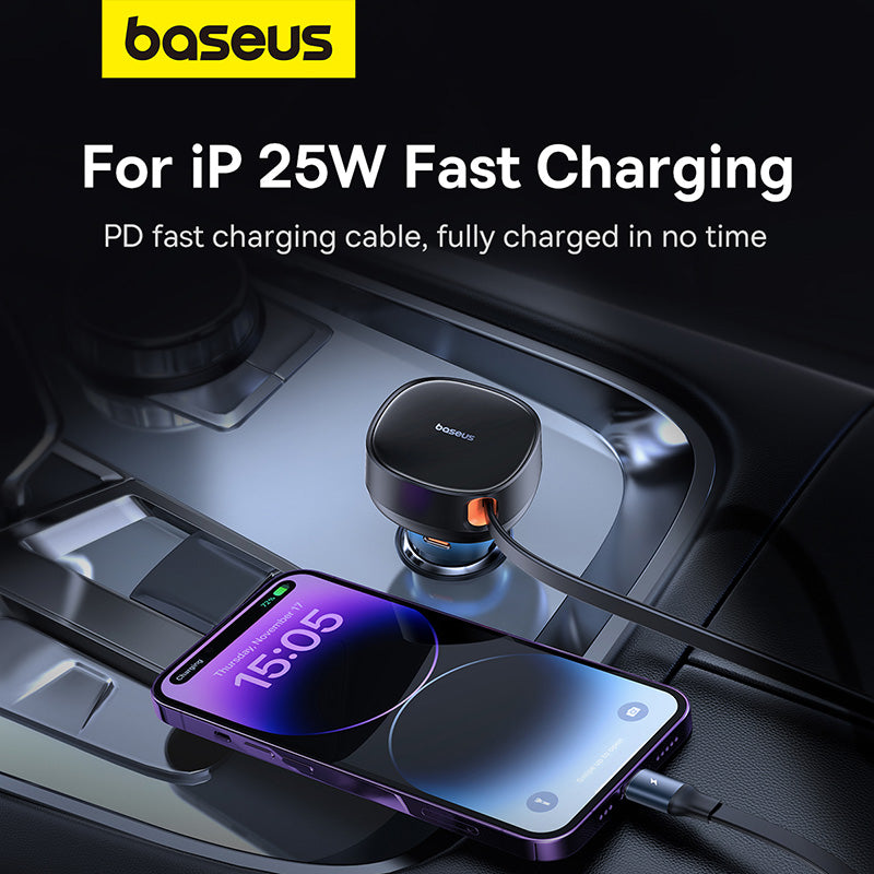 Baseus Enjoyment Pro Chargeur Voiture 55W avec Câbles iPhone Rétractables et Port USB‑C-C00057803111‑00