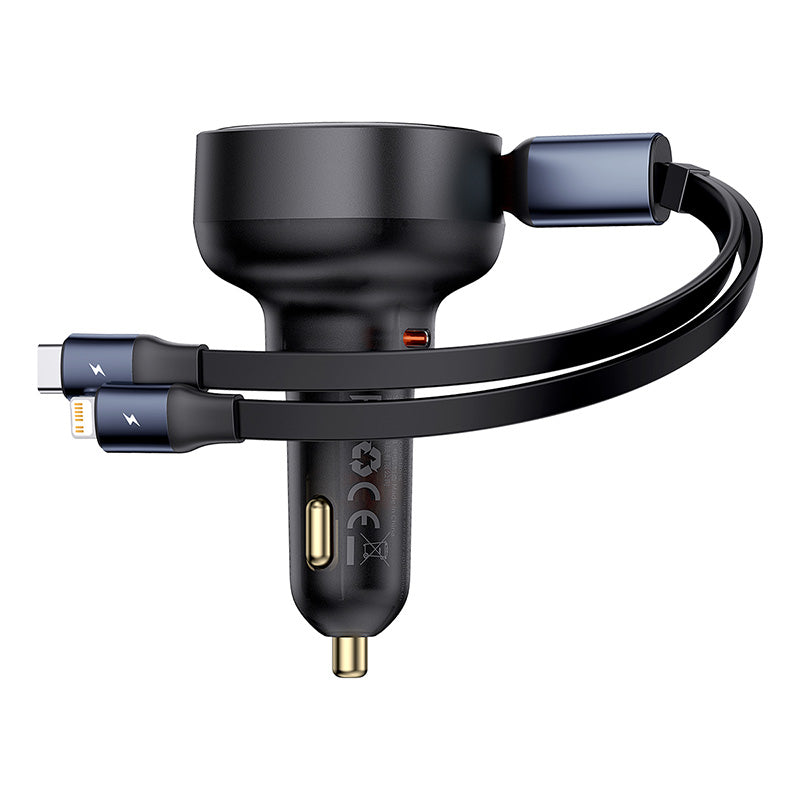 Baseus Enjoyment Pro Chargeur Voiture 55W avec Câbles iPhone Rétractables et Port USB‑C-C00057803111‑00