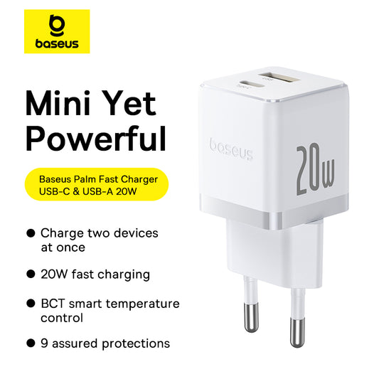 Baseus Palm Chargeur Rapide 2 Ports C+U 20W + Cable C 60W – P10111608213-01