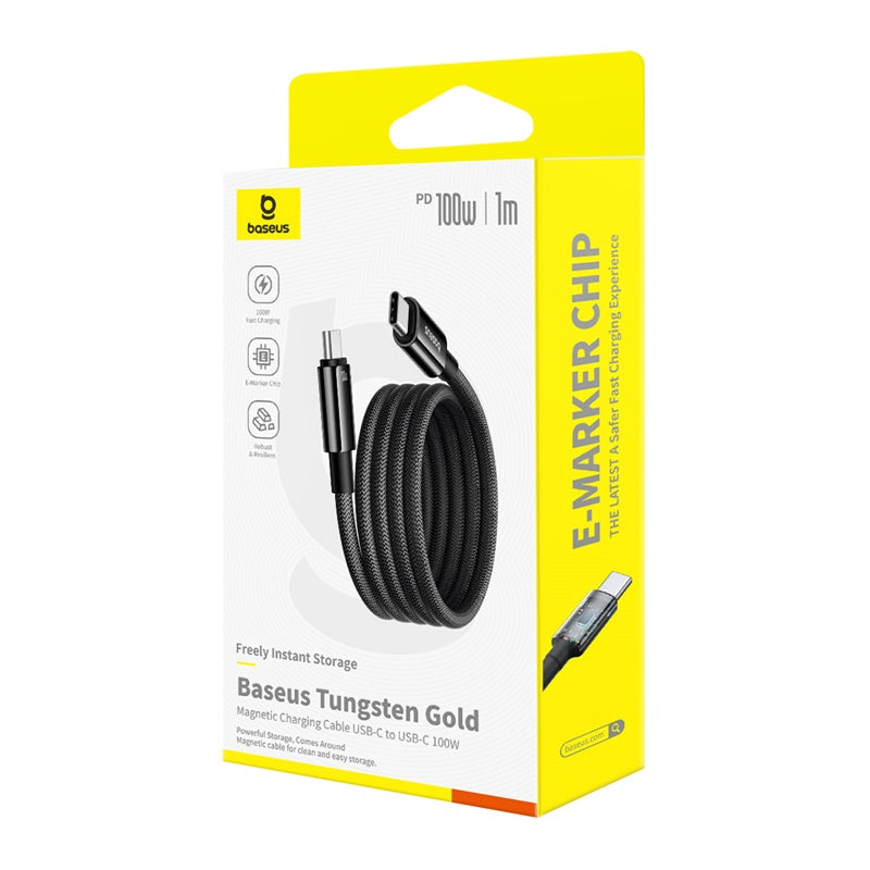 Baseus Tungsten Gold Câble 100W Magnétique 1m USB-C vers USB-C – Noir – P10319805111-00