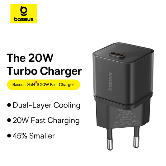Baseus Chargeur Rapide 20W USB-C – Prise EU (Noir - P10162503113-00)