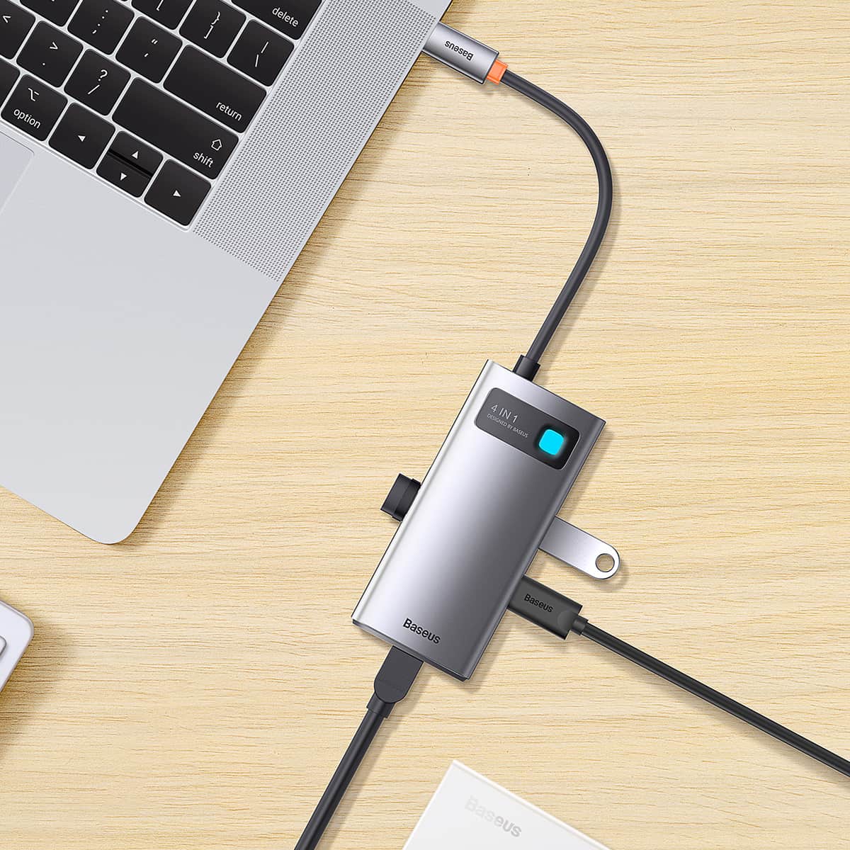 Baseus Adaptateur HUB 4-en-1 USB-C vers 3 × USB 3.0 + 1 × RJ45 – Gris (WKWG070113)