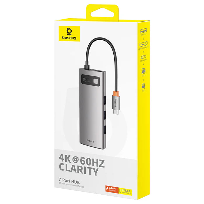 Baseus Gleam Hub 7-en-1 – Adaptateur USB-C Multifonction (Gris - B00030708811-00)