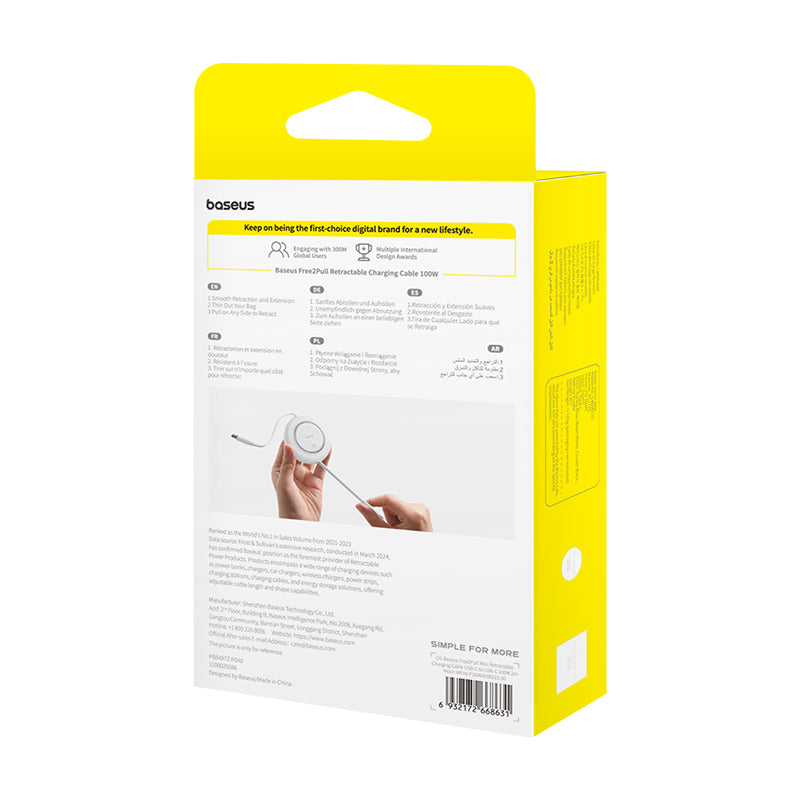 Baseus Free2Pull Mini Câble 100W Rétractable 2m USB-C vers USB-C – P10364500213-00